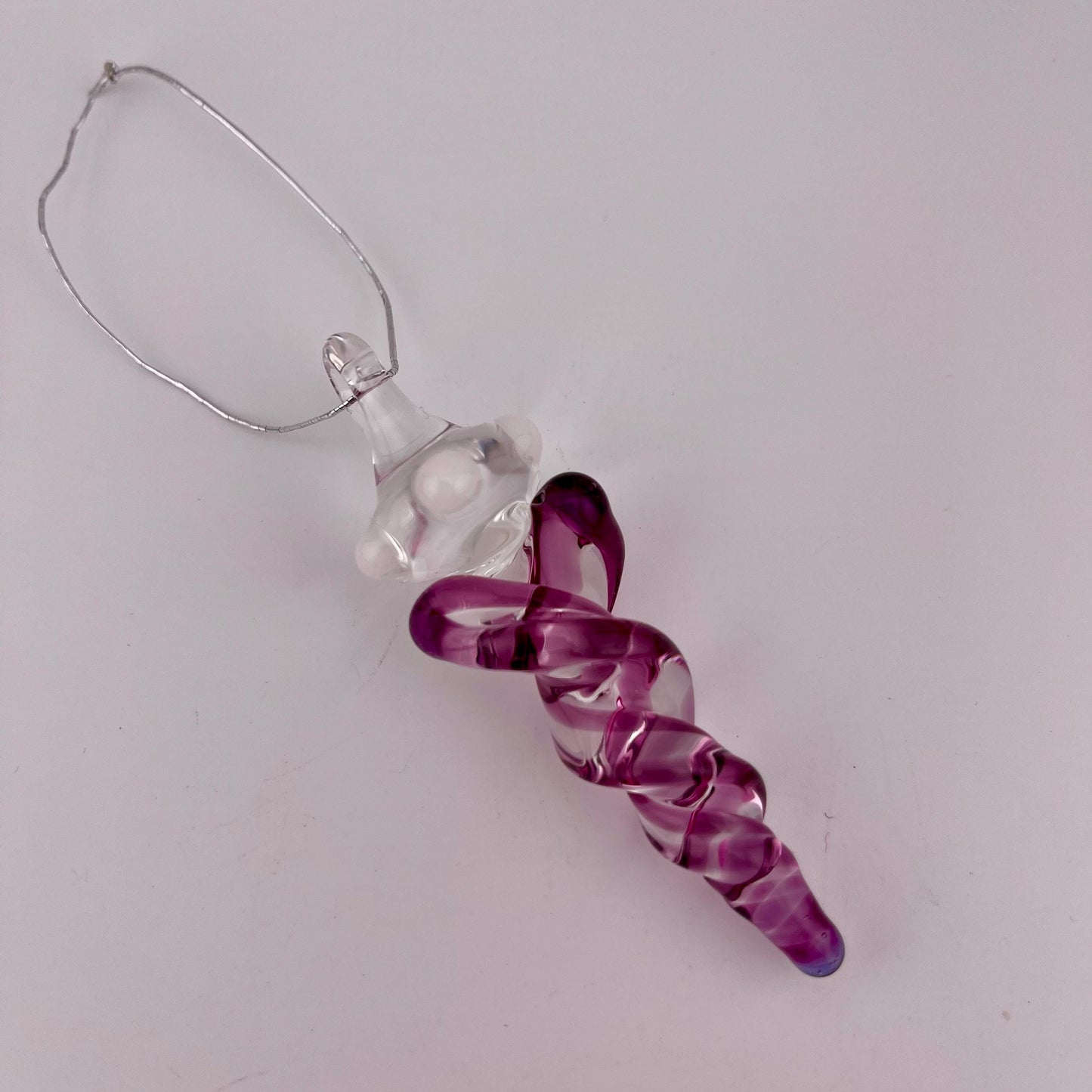 Mini Glass Icicle Ornament with Gold Amethyst Color Twist