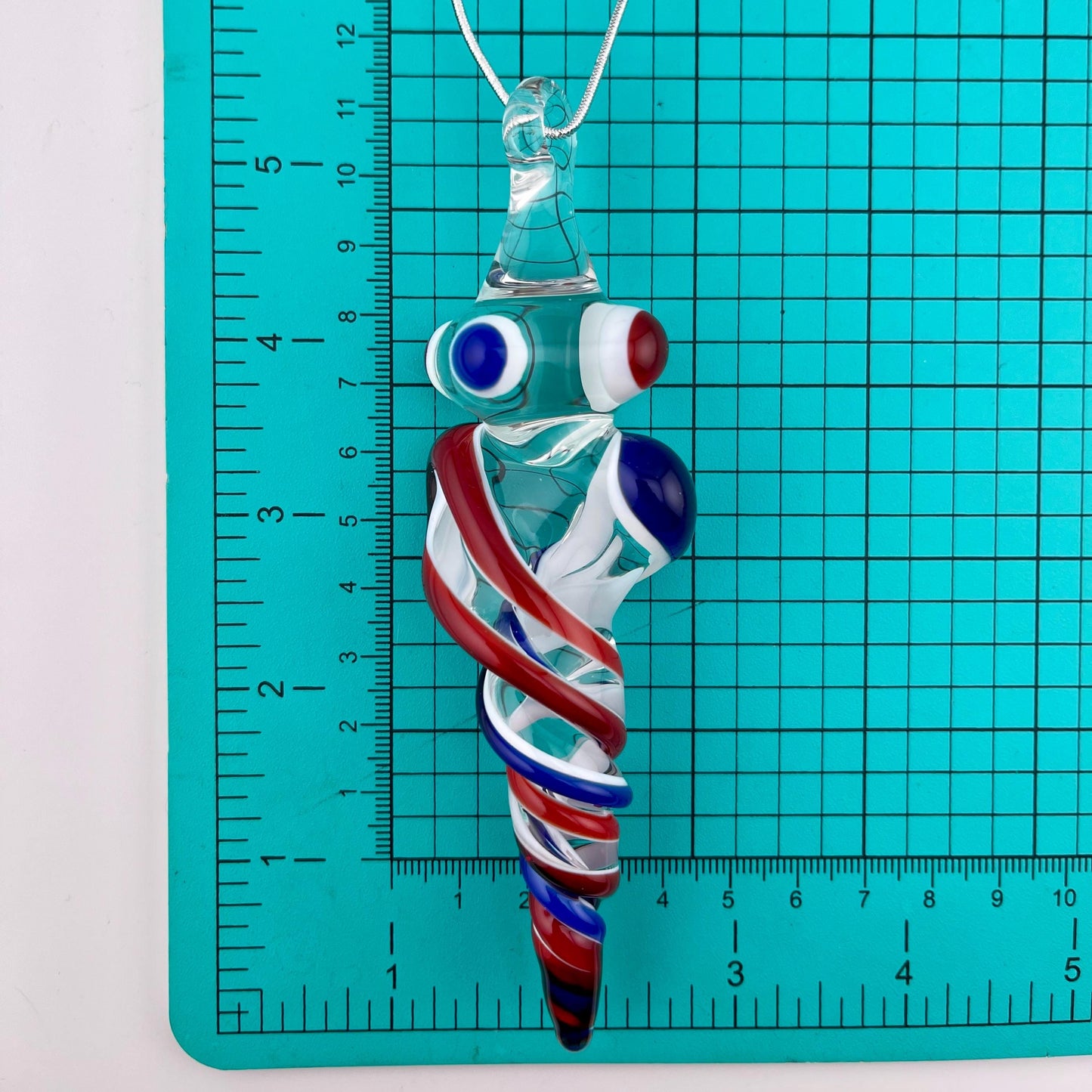 Large Elvis Red and Blue over Lotus White Glass Icicle Christmas Ornament