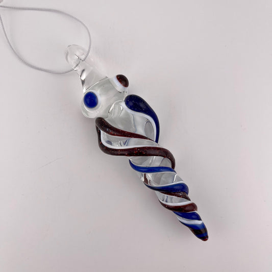 Large Blizzard Red and Blizzard Blue over Lotus White Glass Icicle Christmas Ornament - JeffBeckerGlass.com