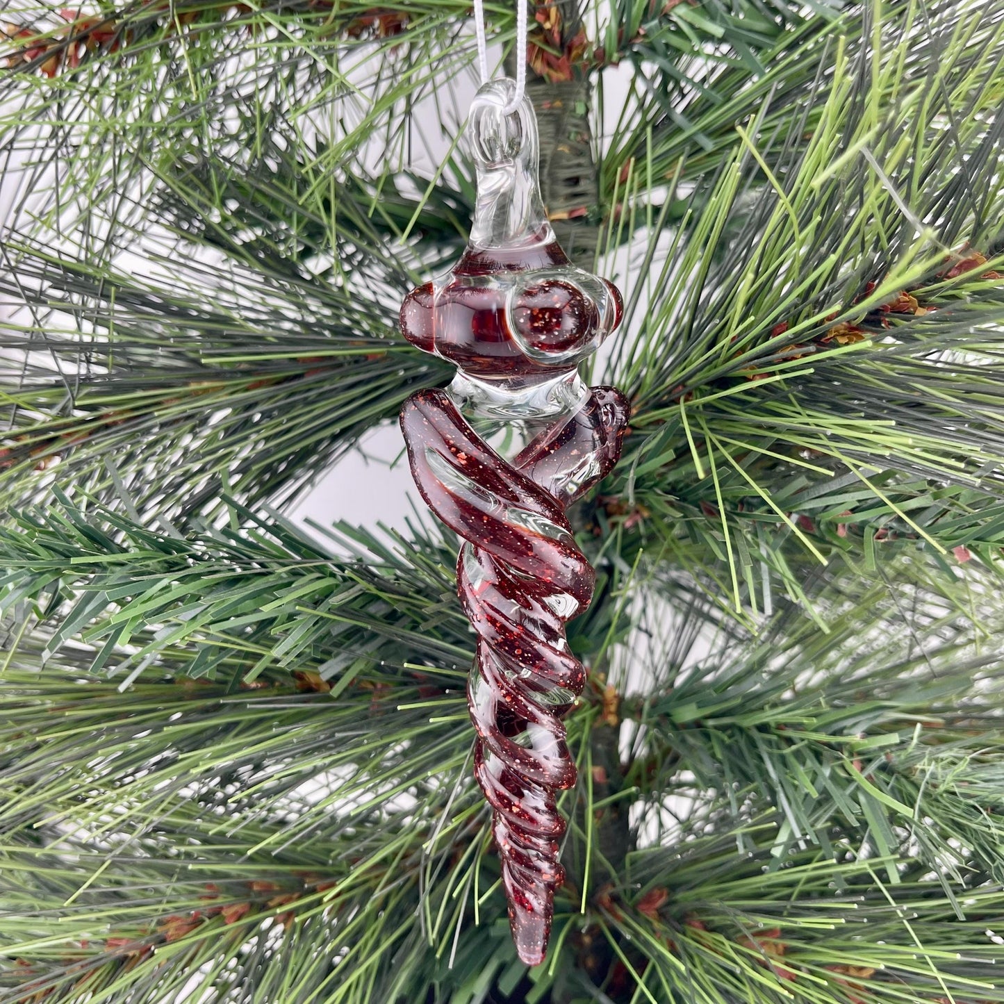Large Dark Blizzard RedGlass Icicle Christmas Ornament - JeffBeckerGlass.com