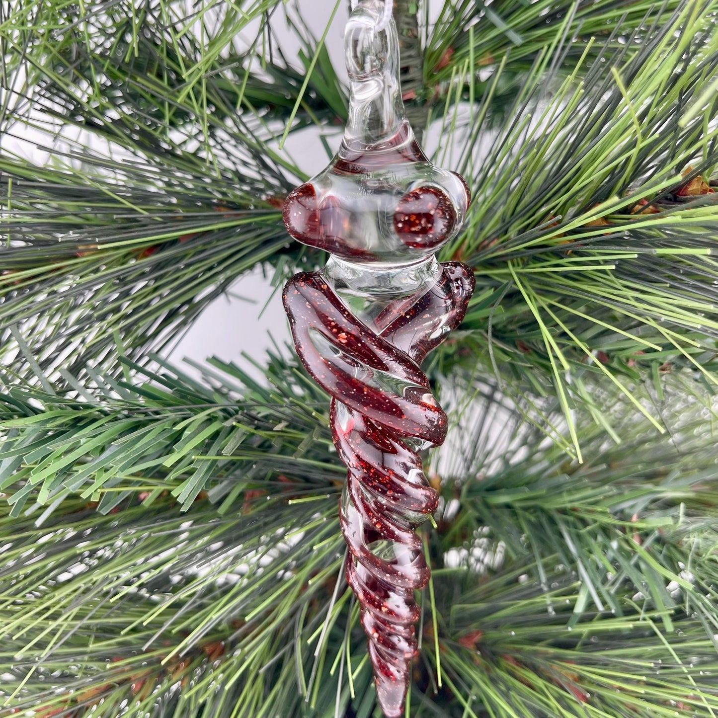 Large Dark Blizzard RedGlass Icicle Christmas Ornament - JeffBeckerGlass.com