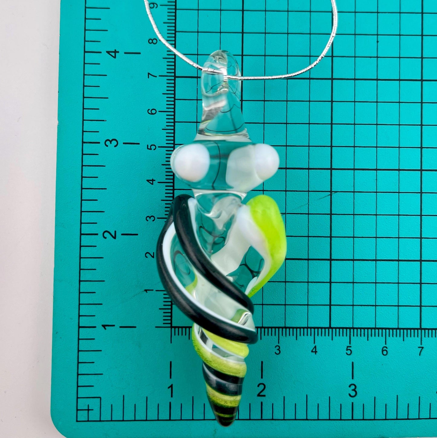 Mini Glass Icicle Ornament with Slymm Green and Sparkly Blue over Lotus White Color Twist - JeffBeckerGlass.com