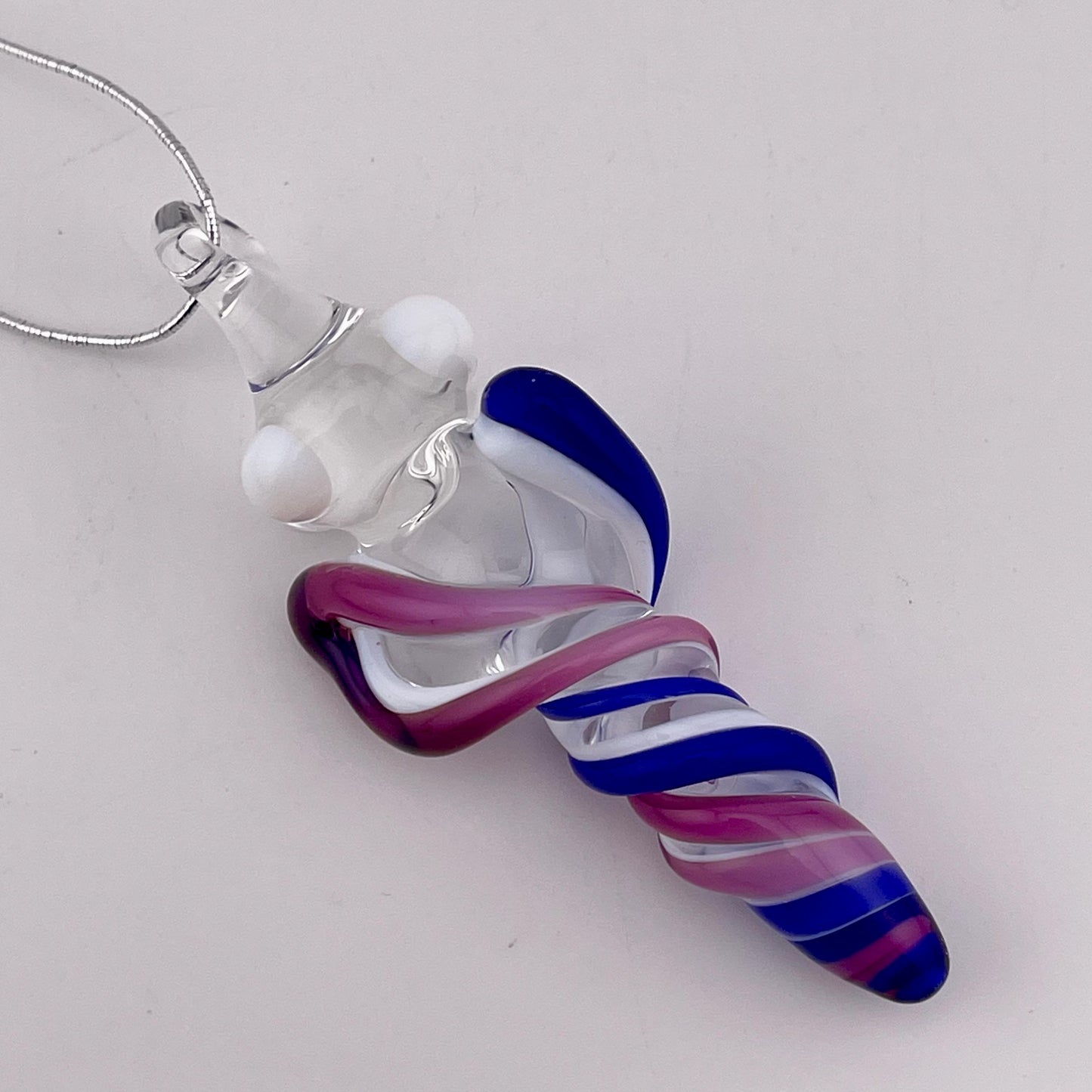 Mini Glass Icicle Ornament with Royal Jelly and Cobalt Blue over Lotus White Color Twist - JeffBeckerGlass.com