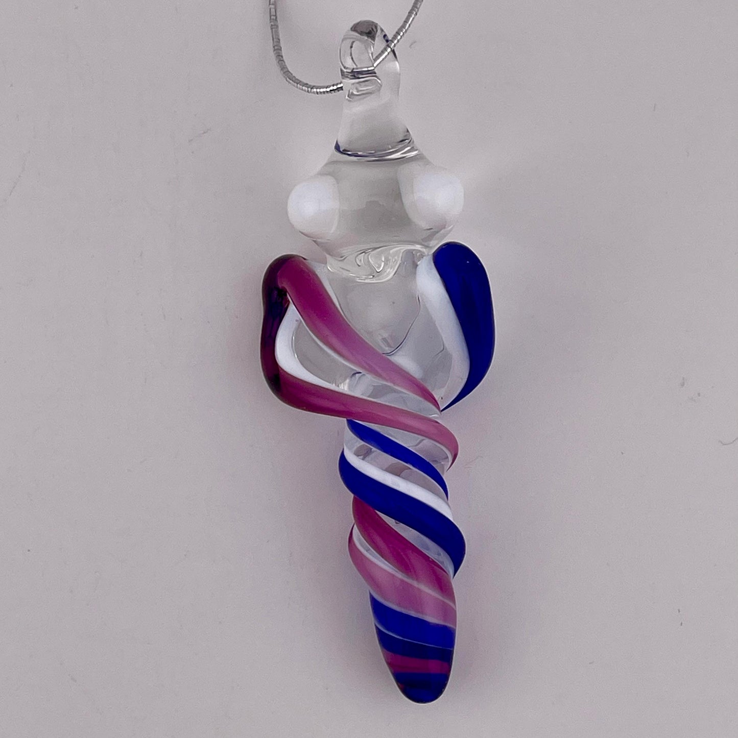 Mini Glass Icicle Ornament with Royal Jelly and Cobalt Blue over Lotus White Color Twist - JeffBeckerGlass.com