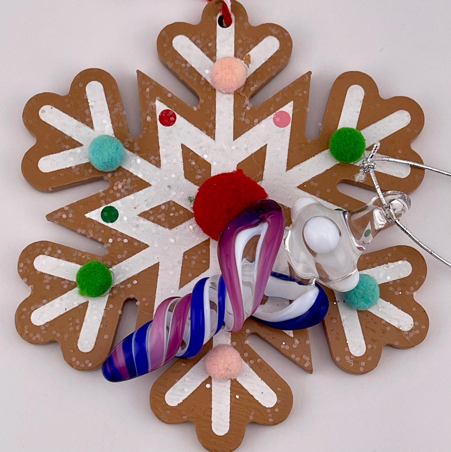 Mini Glass Icicle Ornament with Royal Jelly and Cobalt Blue over Lotus White Color Twist - JeffBeckerGlass.com