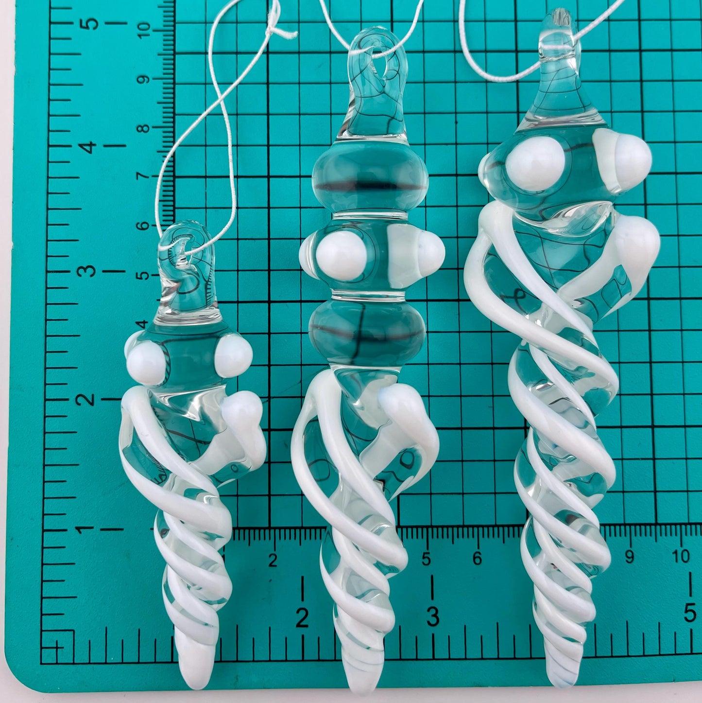 3 Pack of White Glass Icicle Ornament Designs “Holiday Special” - JeffBeckerGlass.com