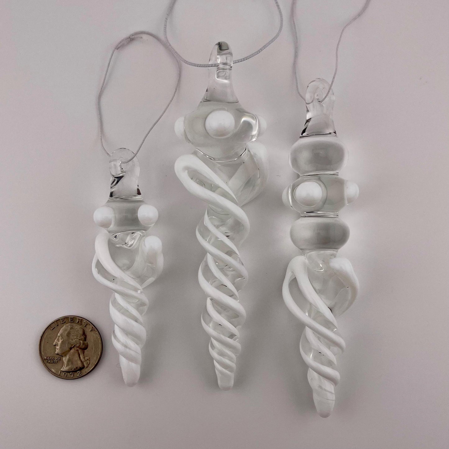 3 Pack of White Glass Icicle Ornament Designs “Holiday Special” - JeffBeckerGlass.com