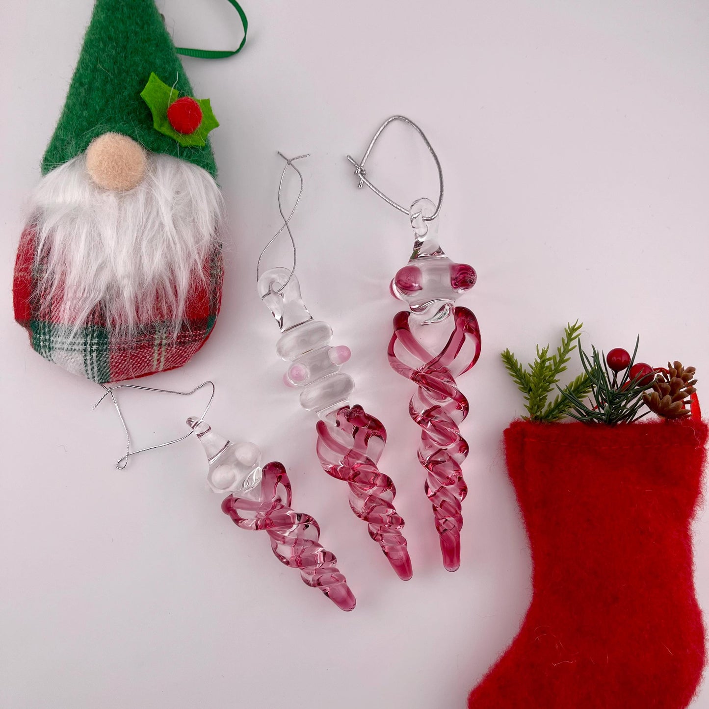 3 Pack of Gold Ruby Glass Icicle Ornament Designs “Holiday Special” - JeffBeckerGlass.com