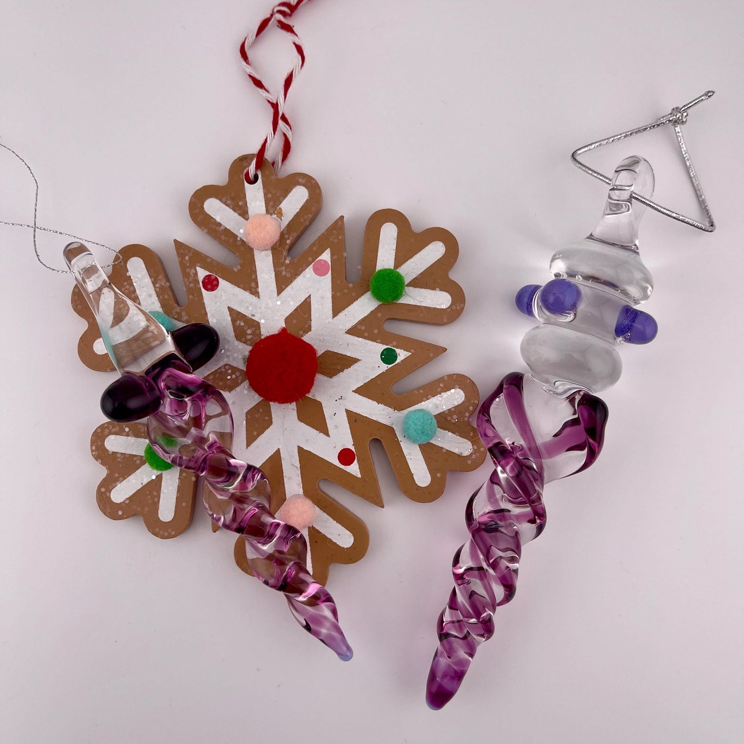 2 Pack of Gold Amethyst Large and Medium Glass Icicle Ornament Designs “Holiday Special” - JeffBeckerGlass.com