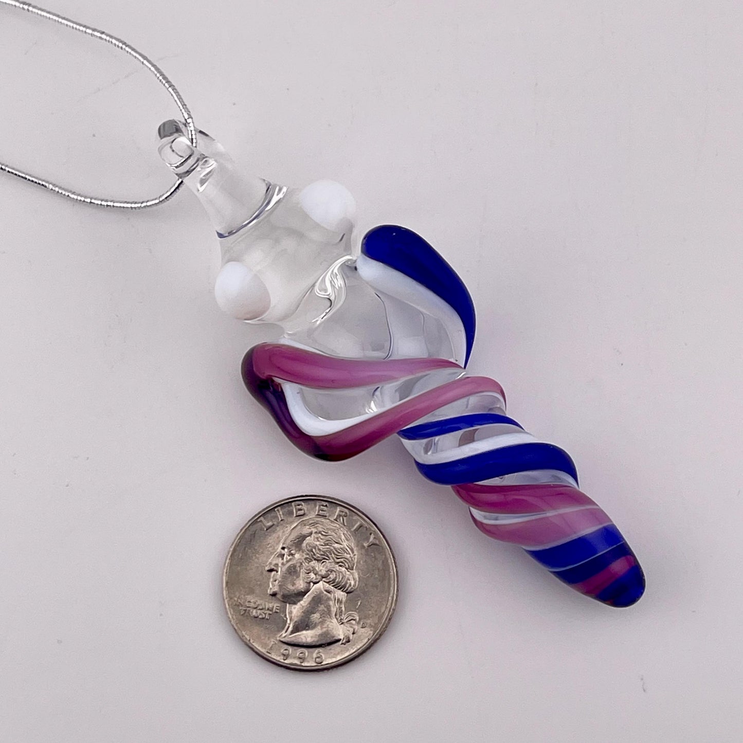 Mini Glass Icicle Ornament with Royal Jelly and Cobalt Blue over Lotus White Color Twist - JeffBeckerGlass.com