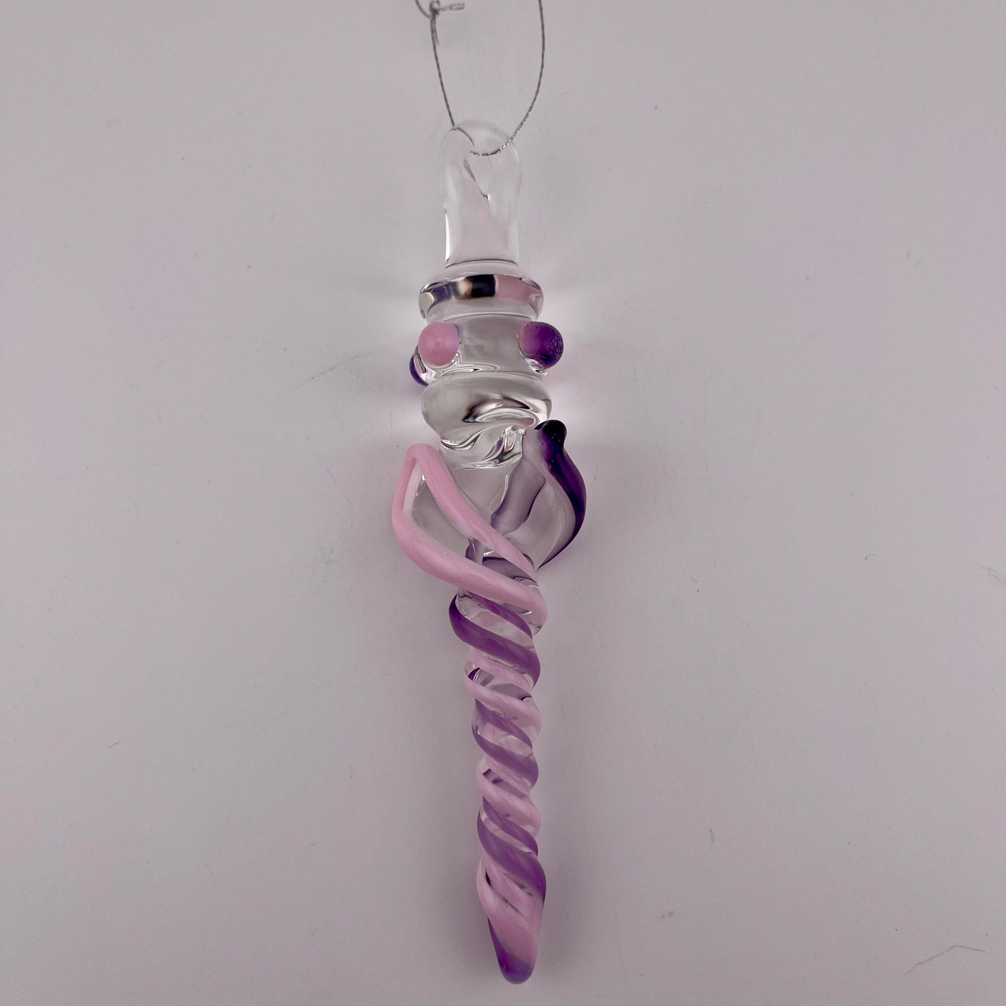 Large Maria Purple and Pink over White Glass Icicle Christmas Ornament - JeffBeckerGlass.com