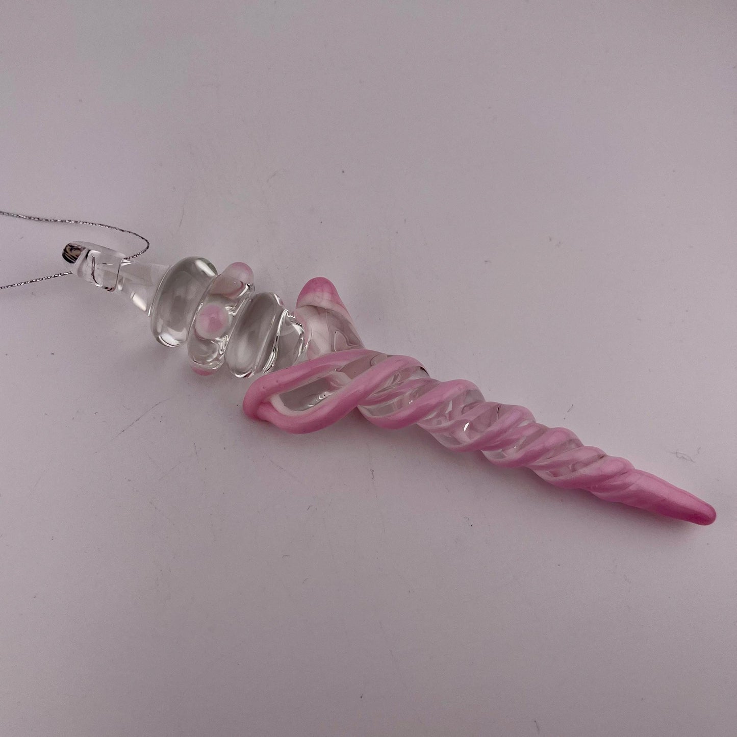 Large Maria Pink over White Glass Icicle Christmas Ornament - JeffBeckerGlass.com