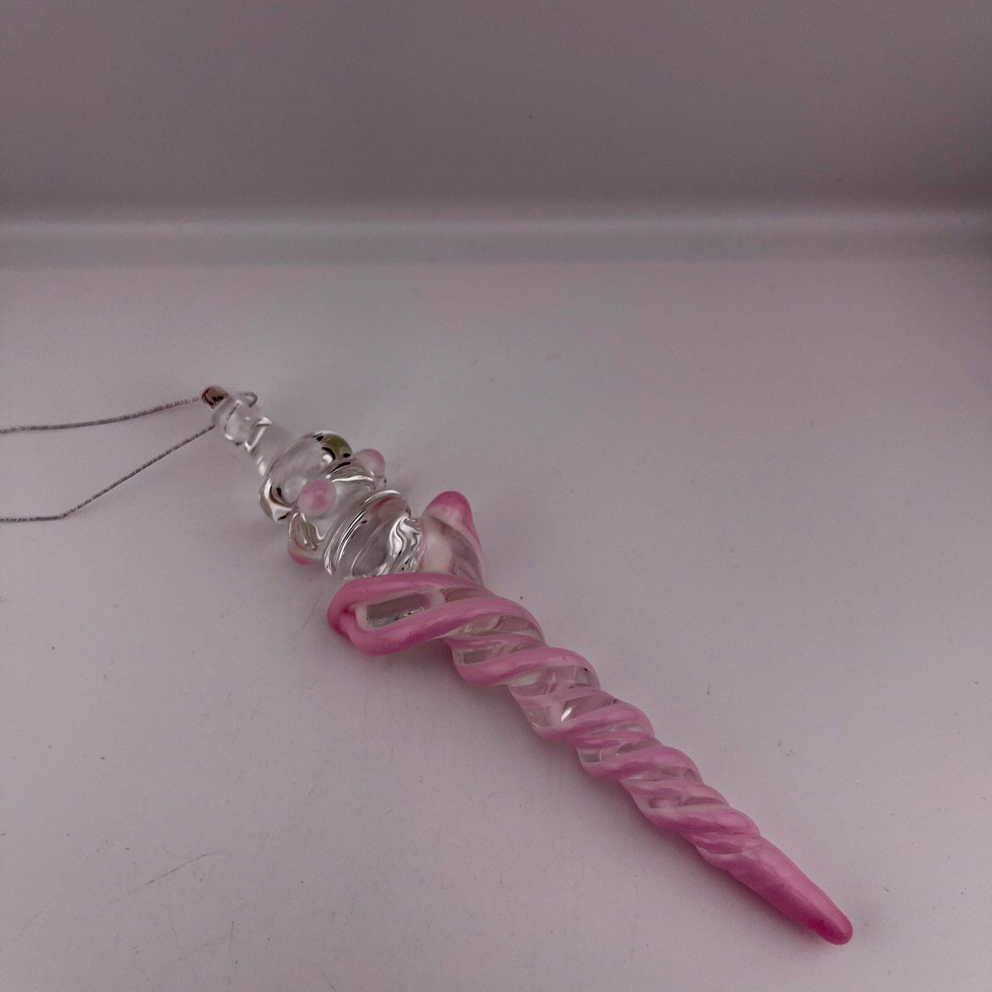 Large Maria Pink over White Glass Icicle Christmas Ornament - JeffBeckerGlass.com