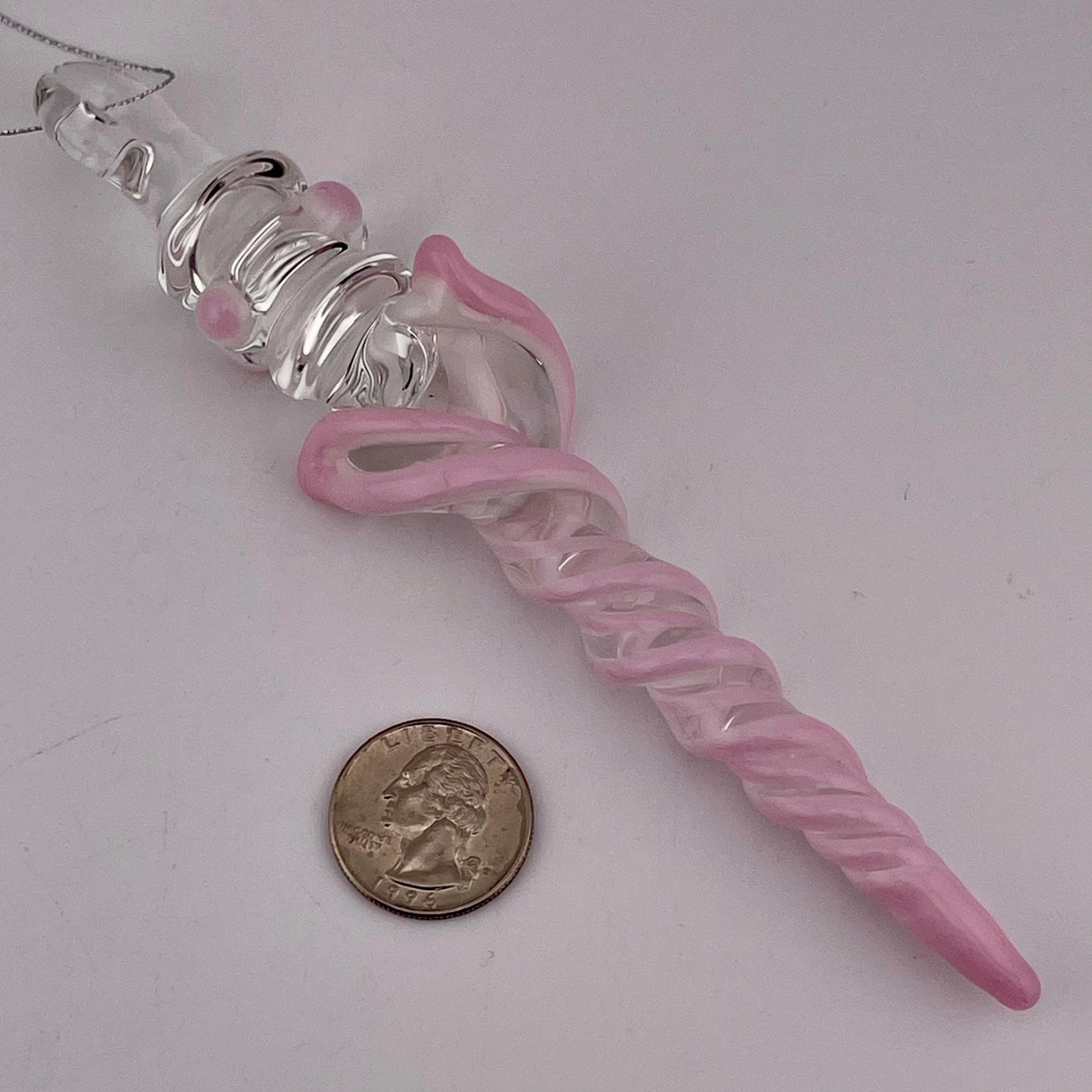 Large Maria Pink over White Glass Icicle Christmas Ornament - JeffBeckerGlass.com