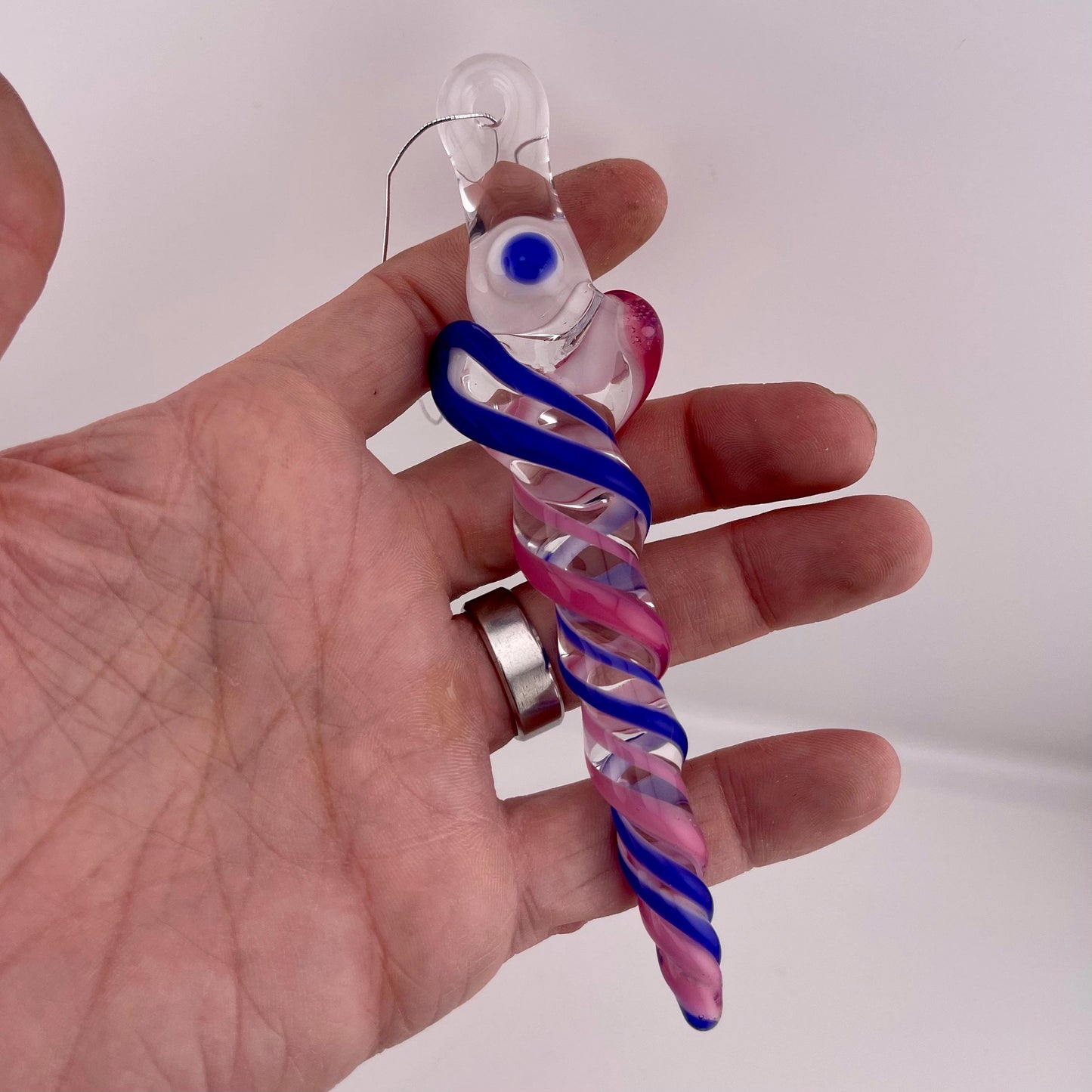 Cobalt Blue and Telemagenta over White Glass Icicle Christmas Ornament