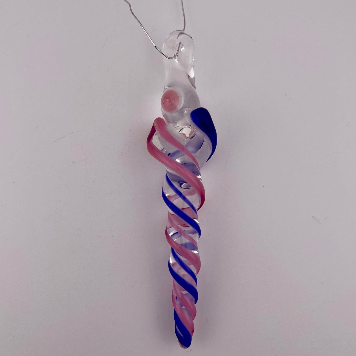 Cobalt Blue and Telemagenta over White Glass Icicle Christmas Ornament