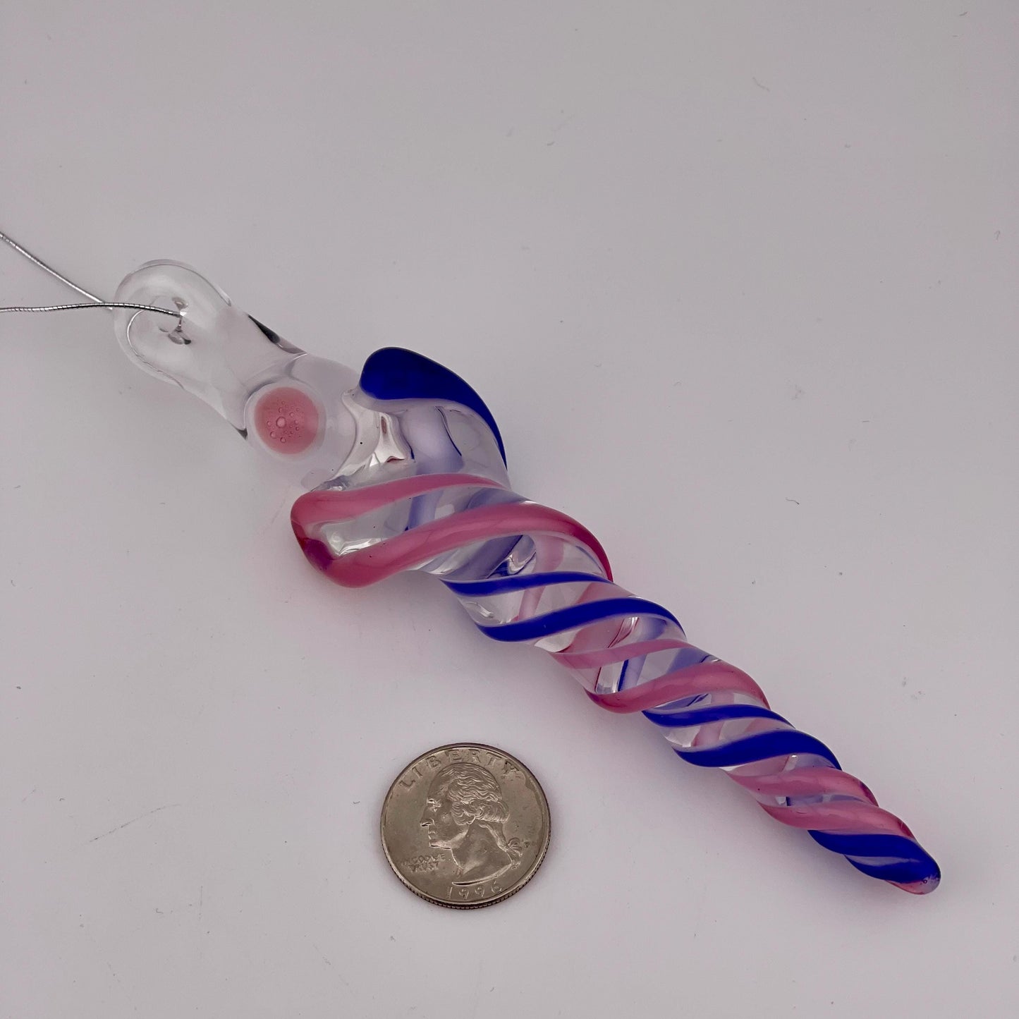 Cobalt Blue and Telemagenta over White Glass Icicle Christmas Ornament