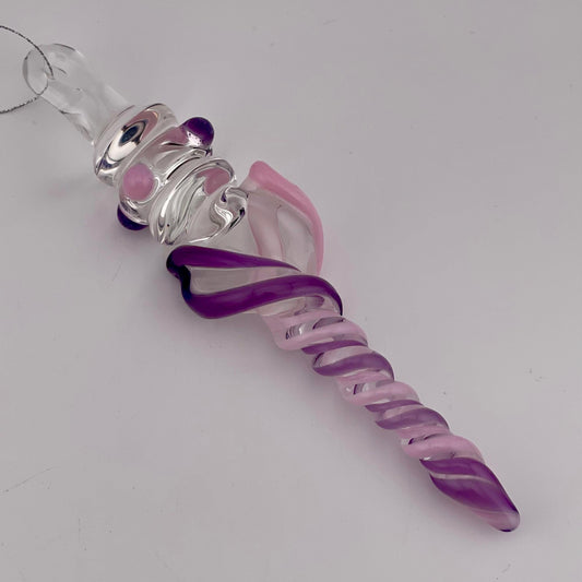Large Maria Purple and Pink over White Glass Icicle Christmas Ornament - JeffBeckerGlass.com