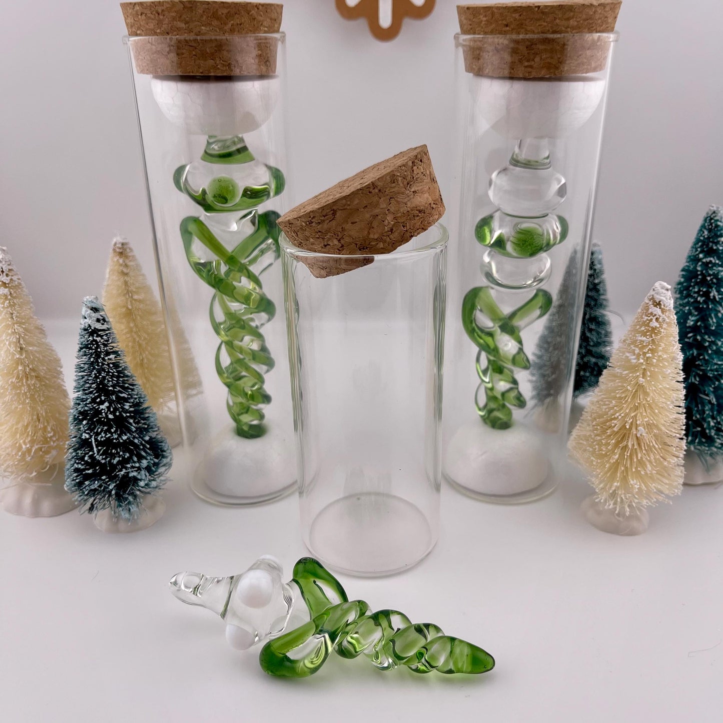 3 Pack of Plantphibian Green Glass Icicle Ornament Designs “Holiday Special” - JeffBeckerGlass.com