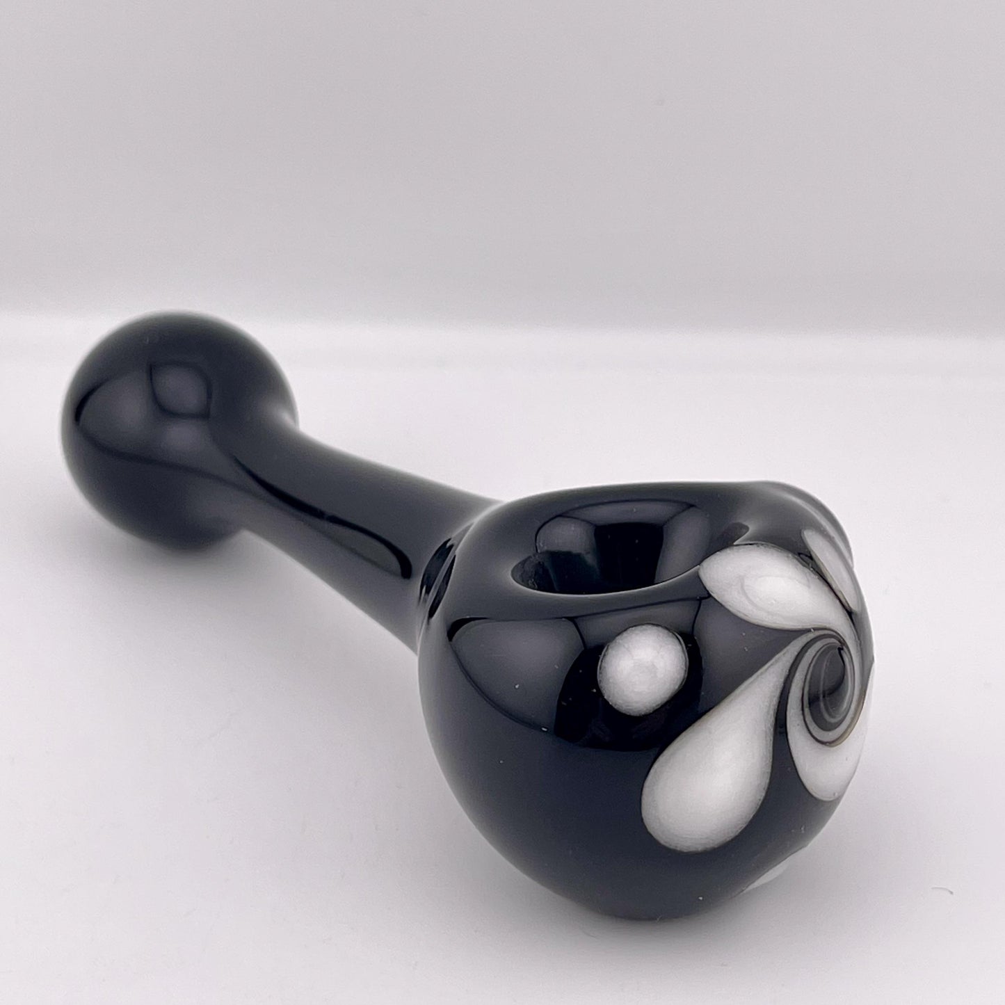 Solid Black Spoon Pipe with white glow n the dark spiral - JeffBeckerGlass.com