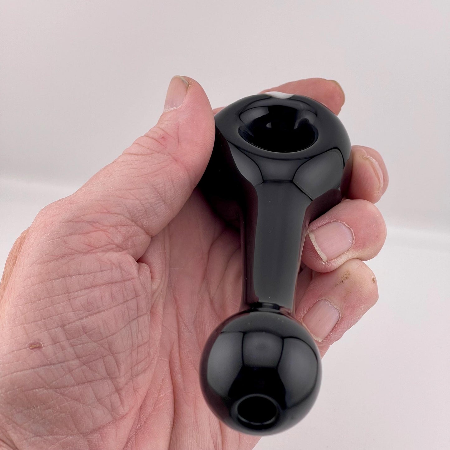 Solid Black Spoon Pipe with white glow n the dark spiral - JeffBeckerGlass.com