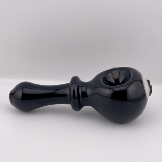 Solid Black 8 ball Spoon Pipe with white glow n the dark spiral - JeffBeckerGlass.com