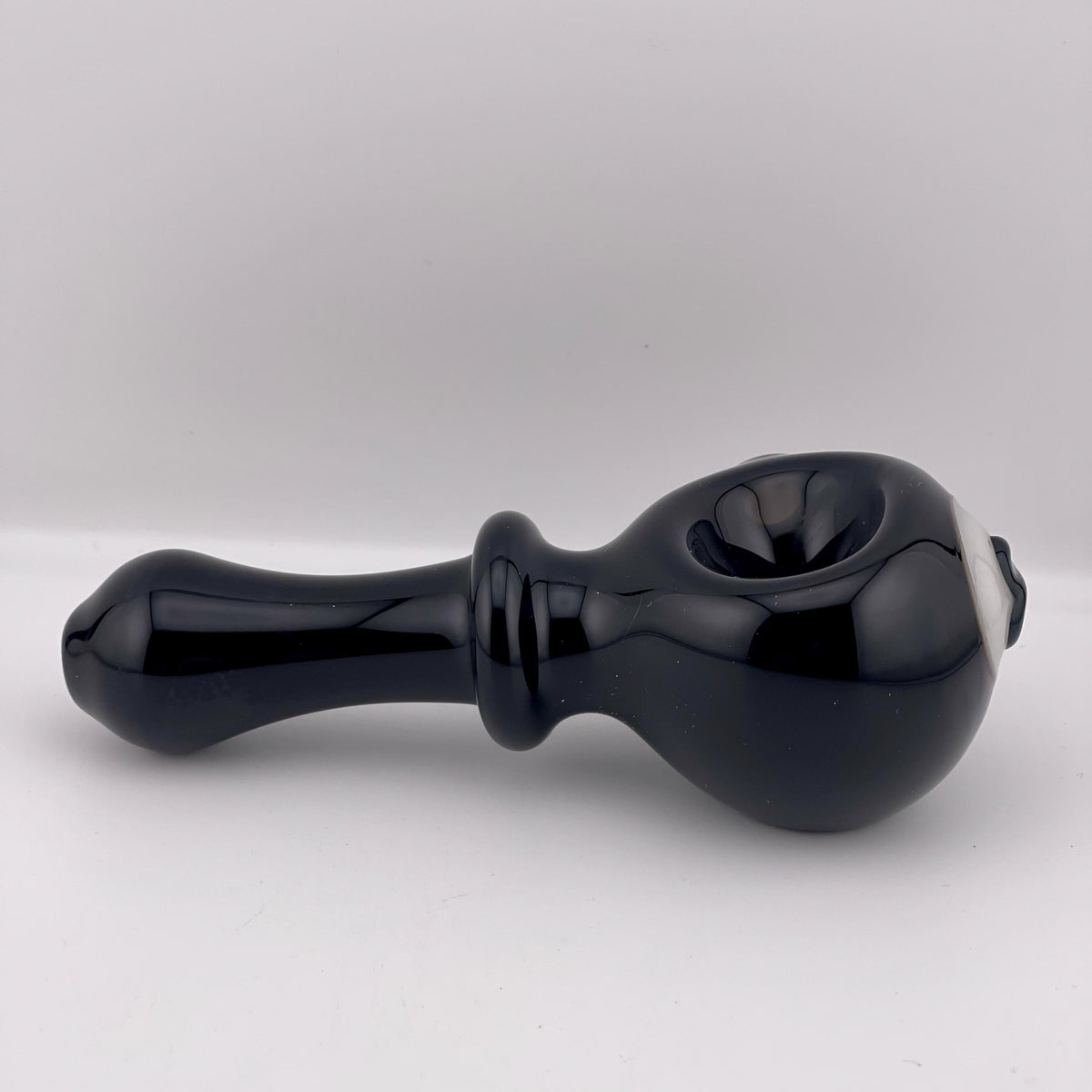 Solid Black 8 ball Spoon Pipe with white glow n the dark spiral - JeffBeckerGlass.com