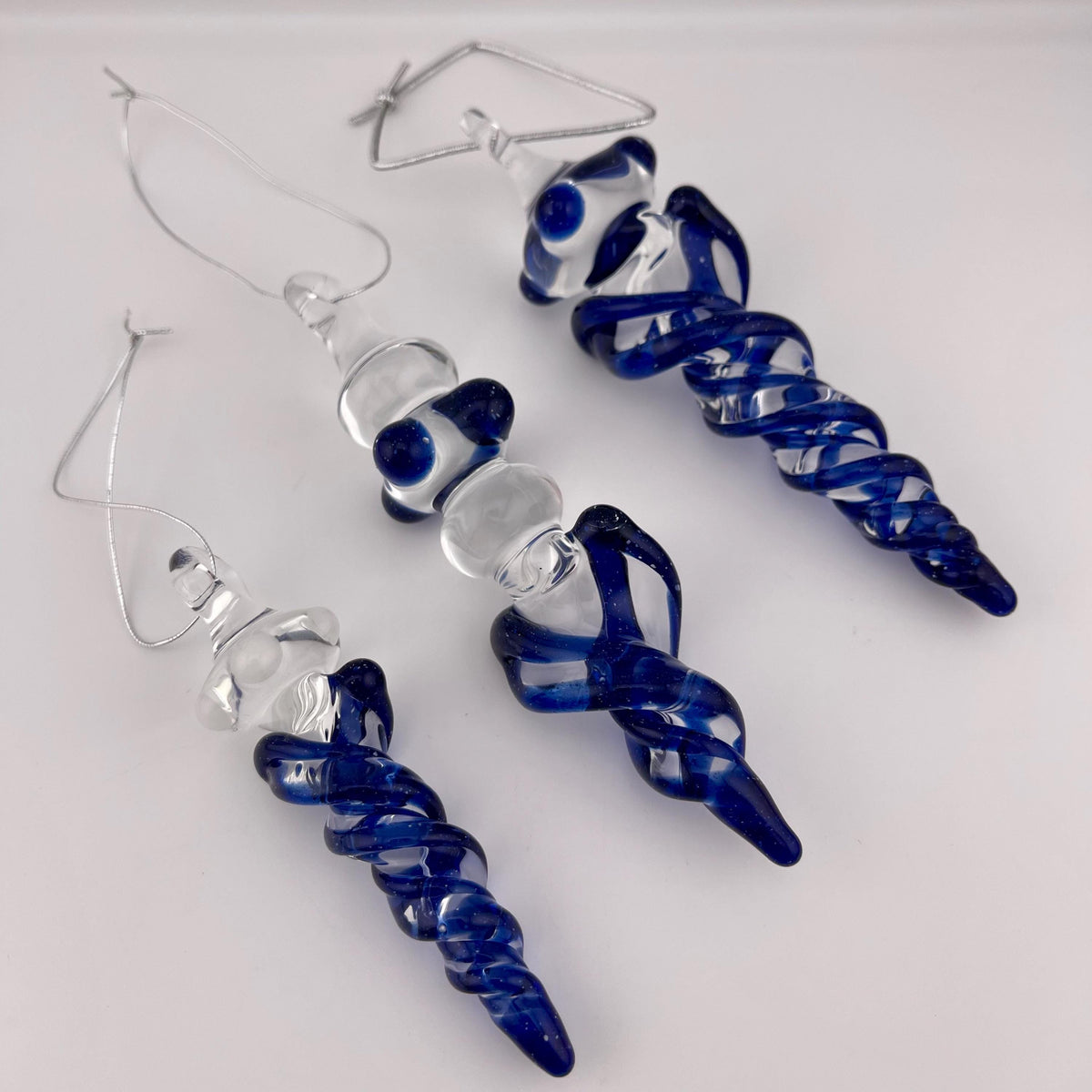 3 Pack of Cobalt Blue Glass Icicle Ornament Designs “Holiday Special” - JeffBeckerGlass.com