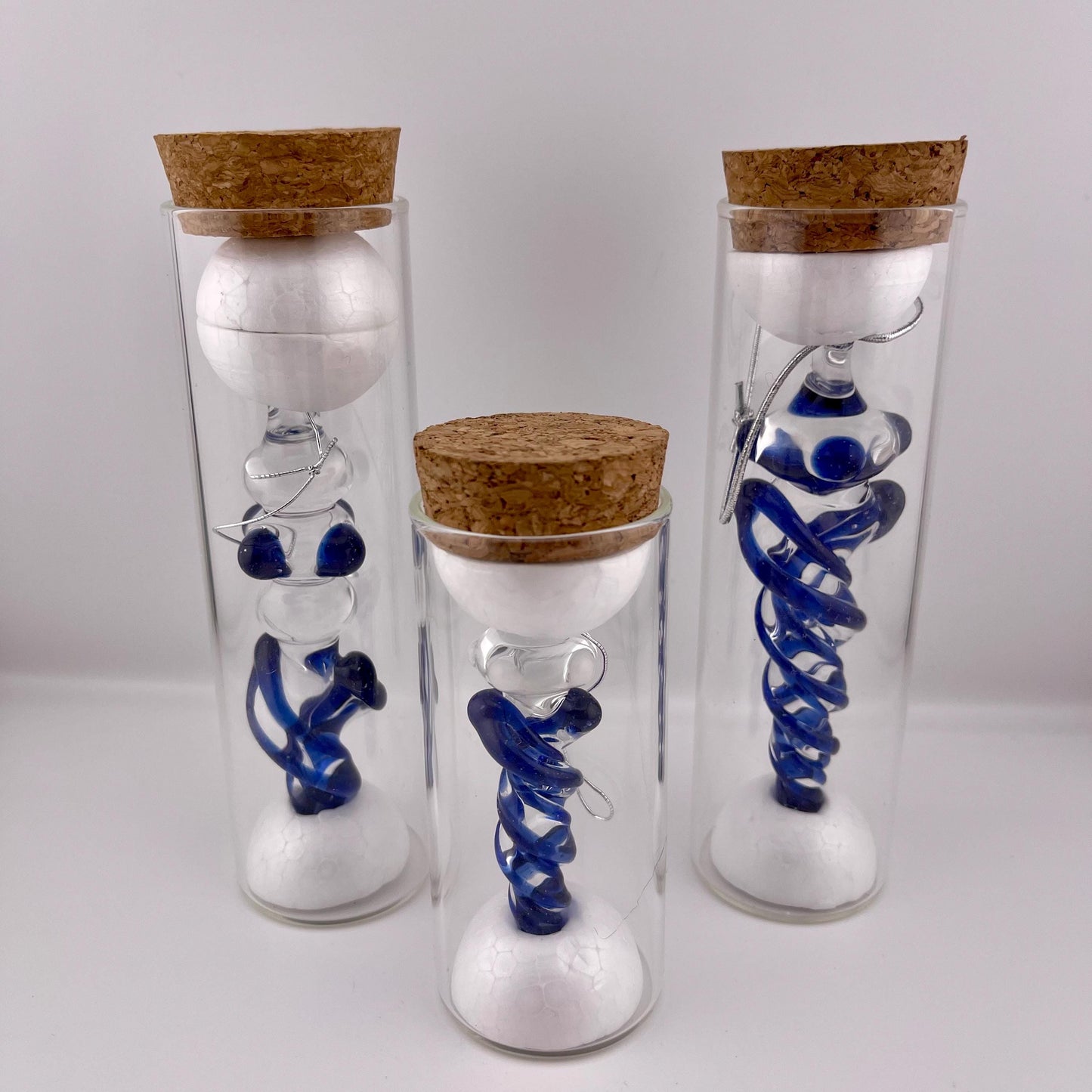 3 Pack of Cobalt Blue Glass Icicle Ornament Designs “Holiday Special” - JeffBeckerGlass.com