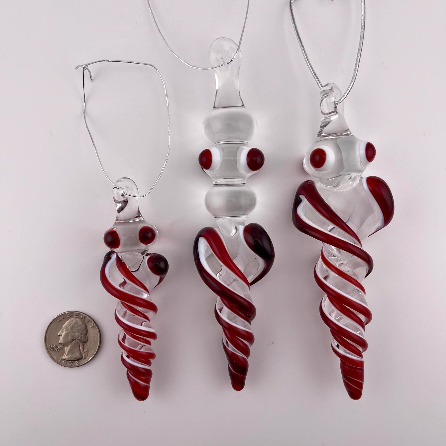 3 Pack of Elvis Red over Lotus White Glass Icicle Ornament Designs “Holiday Special” - JeffBeckerGlass.com