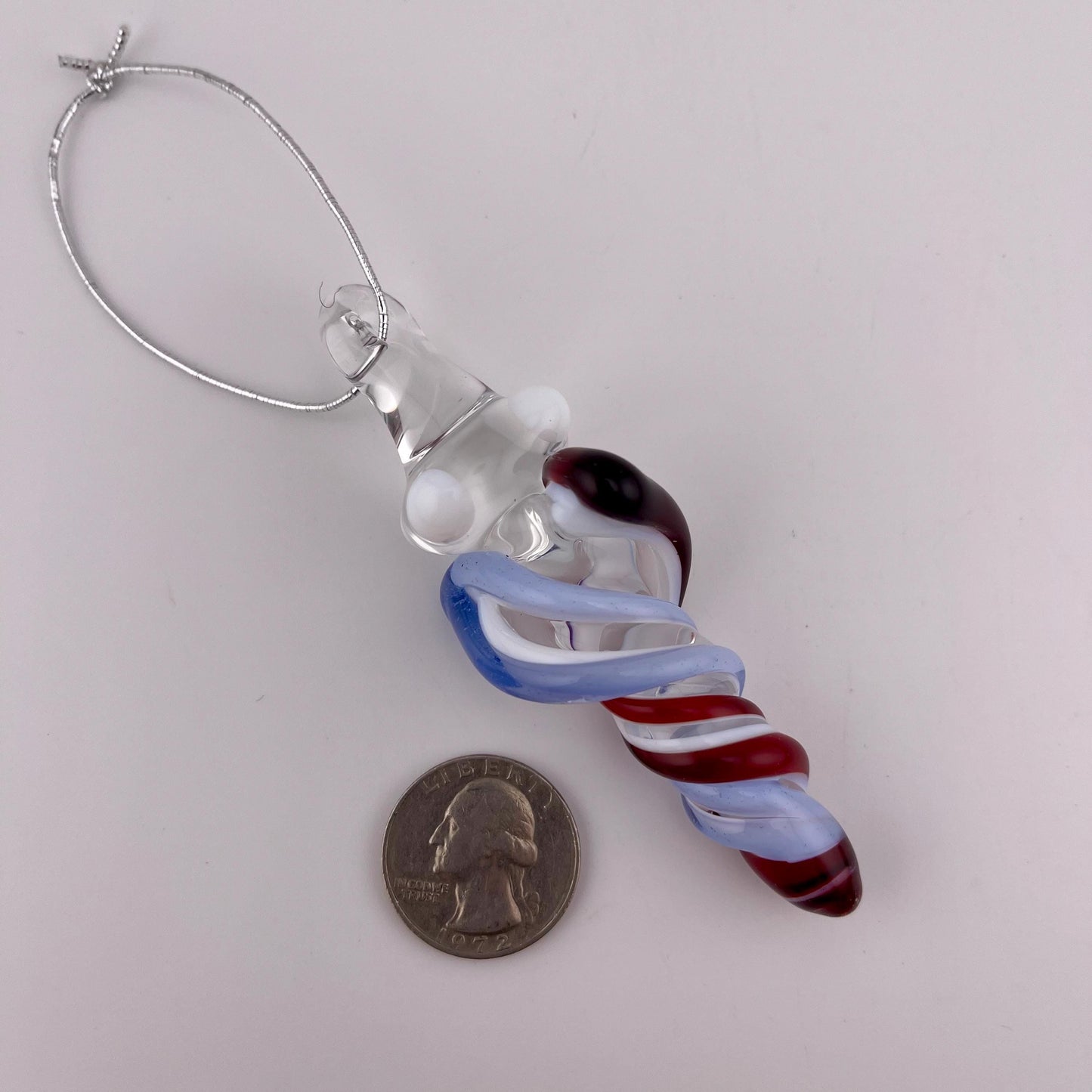 3 Pack of Elvis Red and Light Blue over Lotus White Glass Icicle Ornament Designs “Holiday Special” - JeffBeckerGlass.com