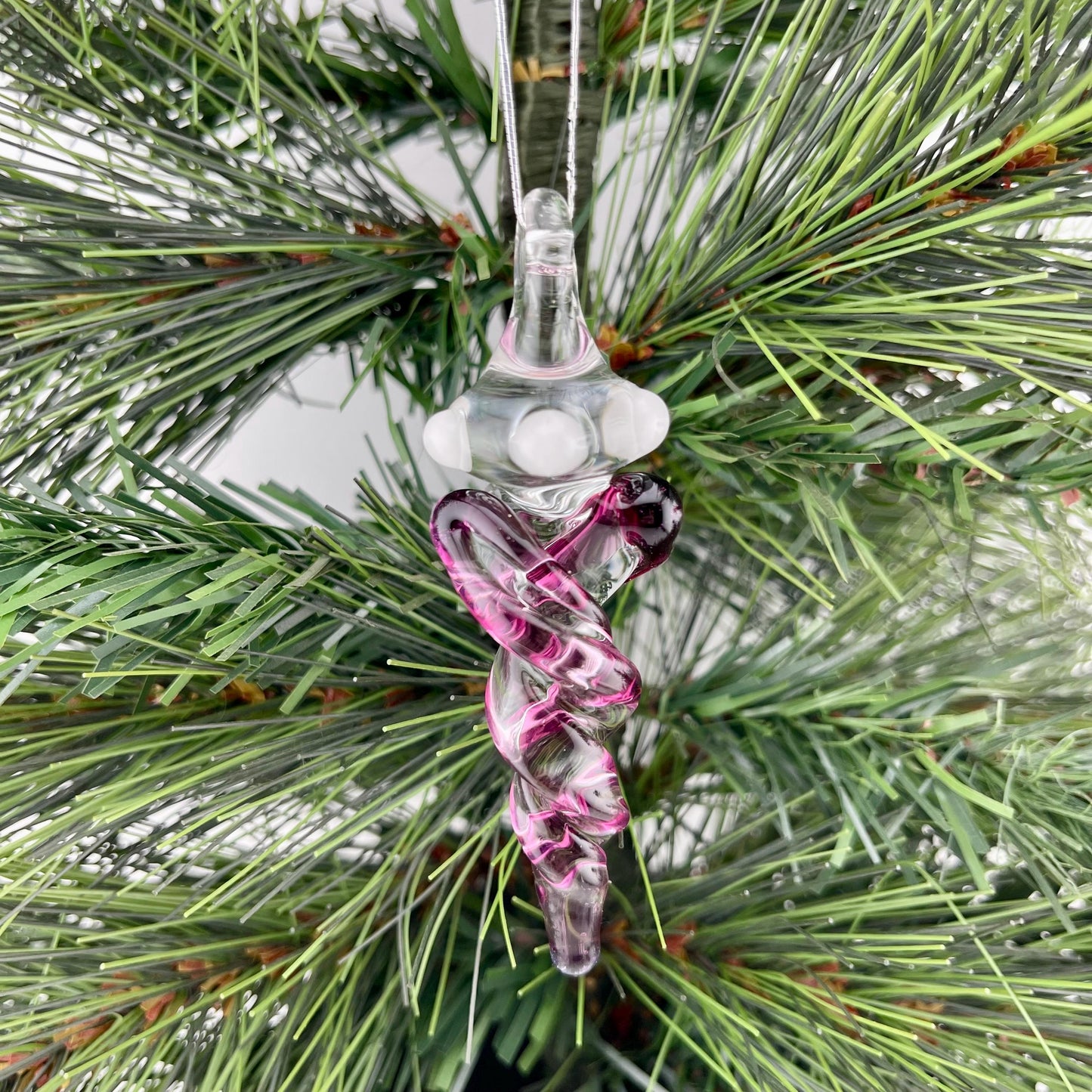 Mini Glass Icicle Ornament with Gold Amethyst Color Twist