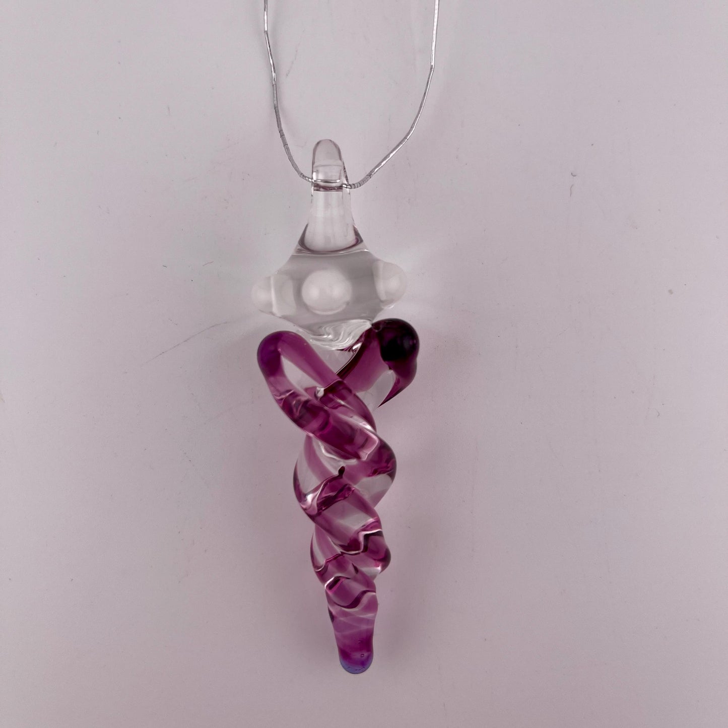 Mini Glass Icicle Ornament with Gold Amethyst Color Twist