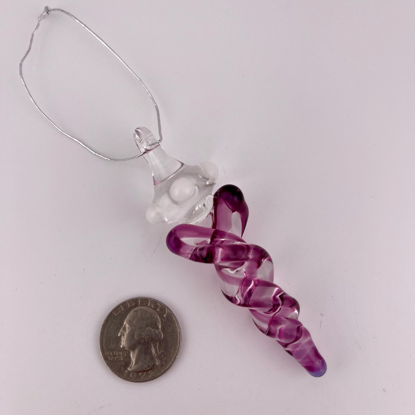 Mini Glass Icicle Ornament with Gold Amethyst Color Twist