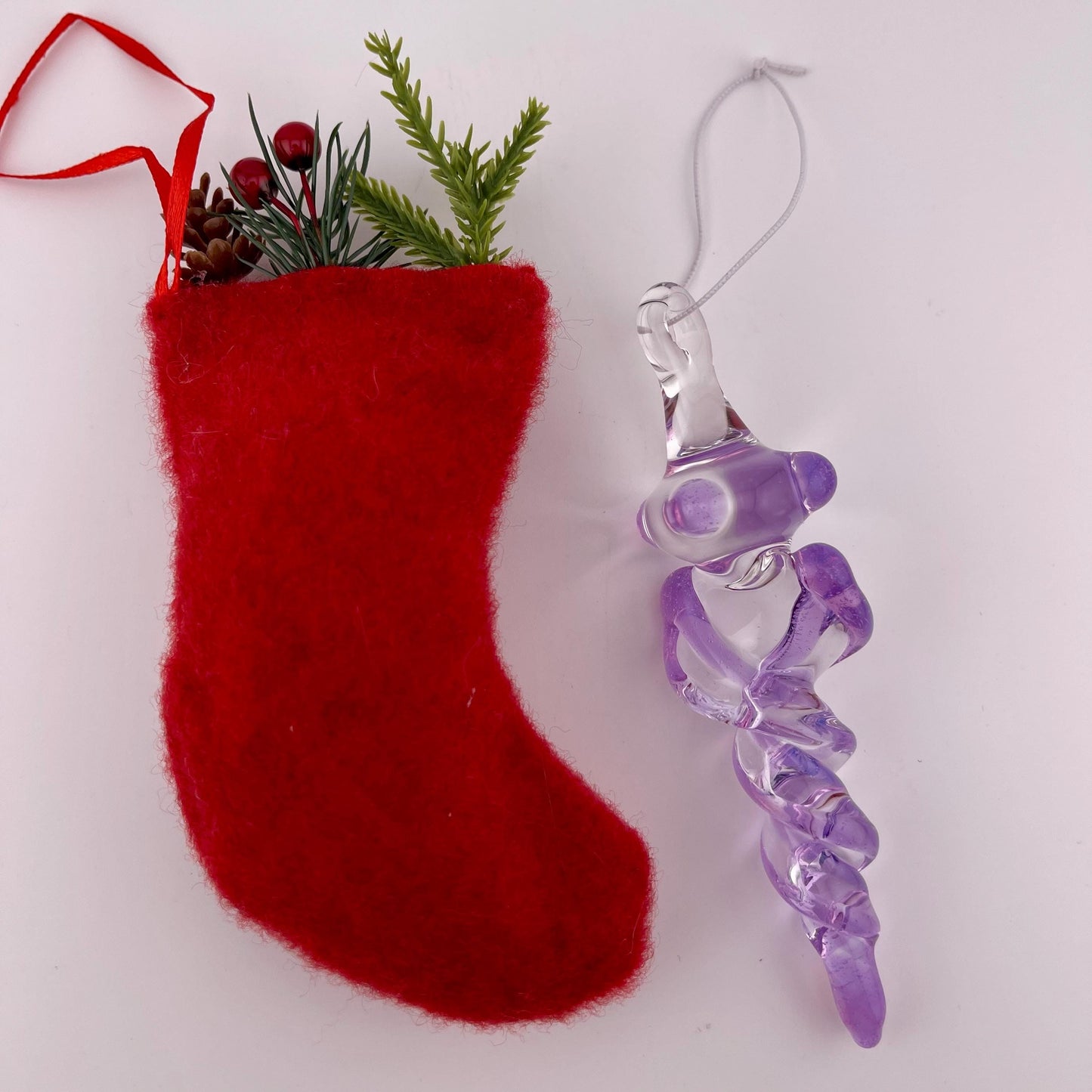 Large Pink Slymm Glass Icicle Christmas Ornament