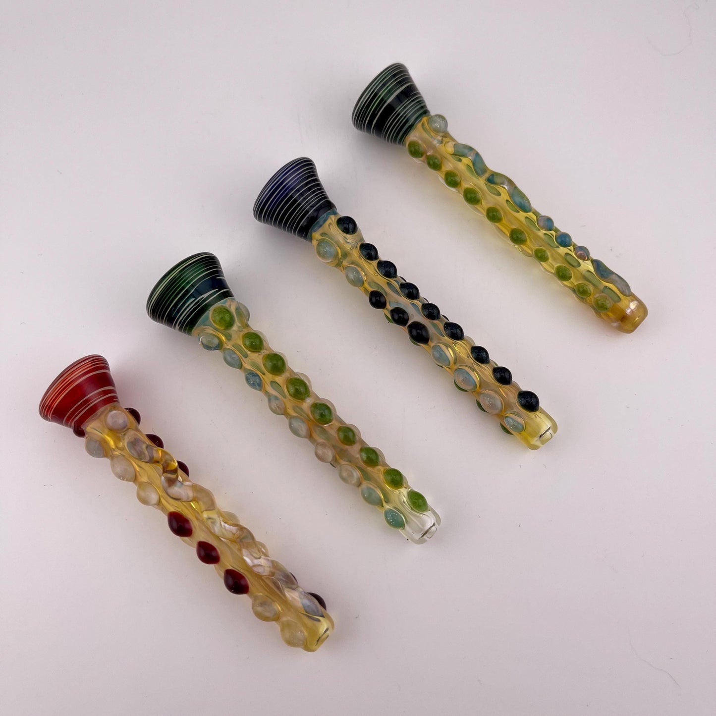 Sparkly Blue and Green Chillum Silver Fumed Pipe - JeffBeckerGlass.com