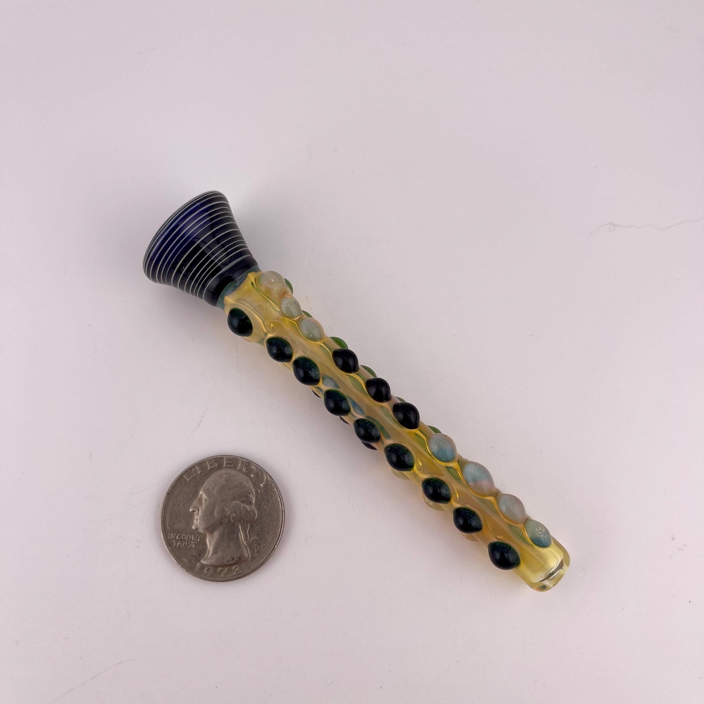 Sparkly Blue and Green Chillum Silver Fumed Pipe