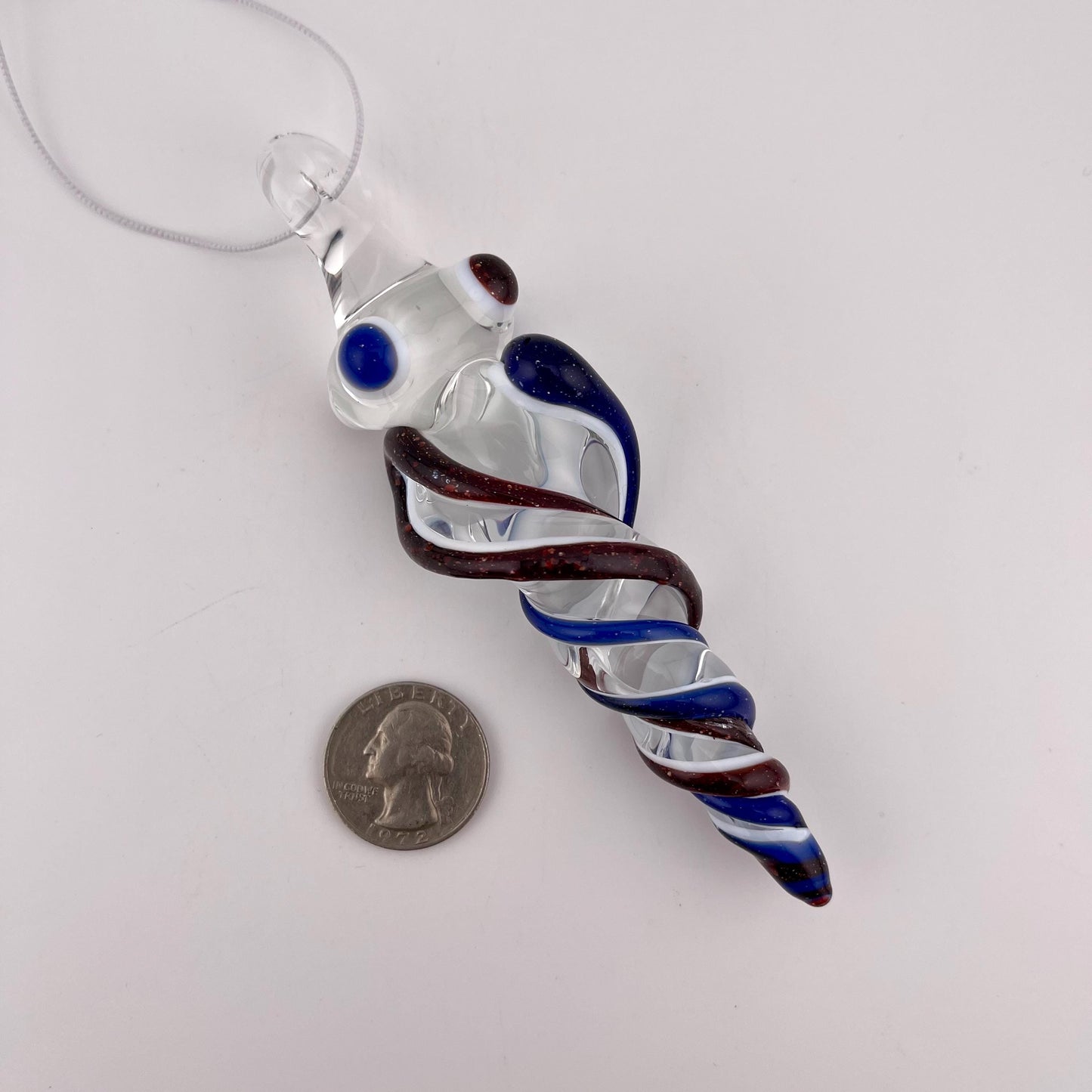 Large Blizzard Red and Blizzard Blue over Lotus White Glass Icicle Christmas Ornament - JeffBeckerGlass.com