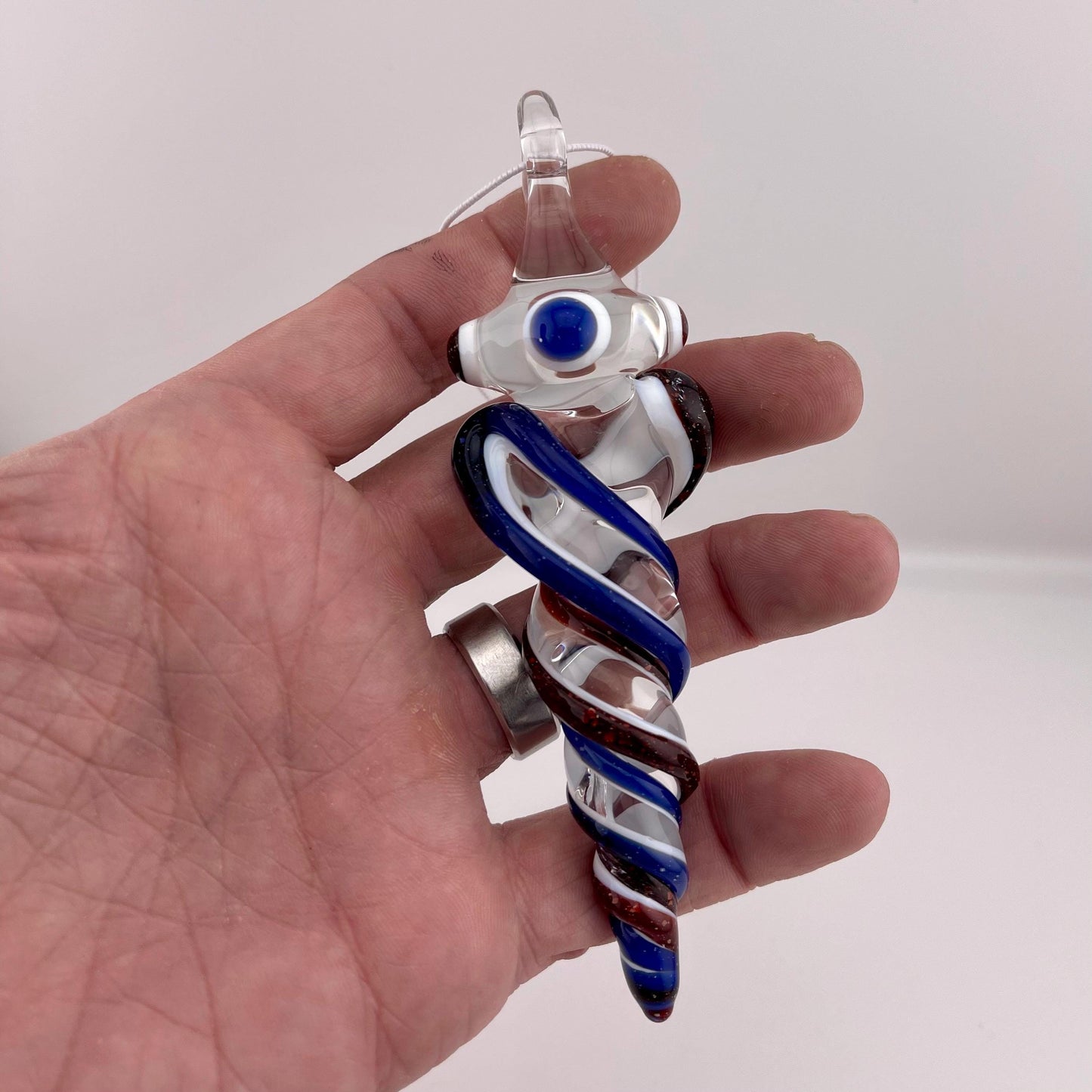 Large Blizzard Red and Blizzard Blue over Lotus White Glass Icicle Christmas Ornament - JeffBeckerGlass.com