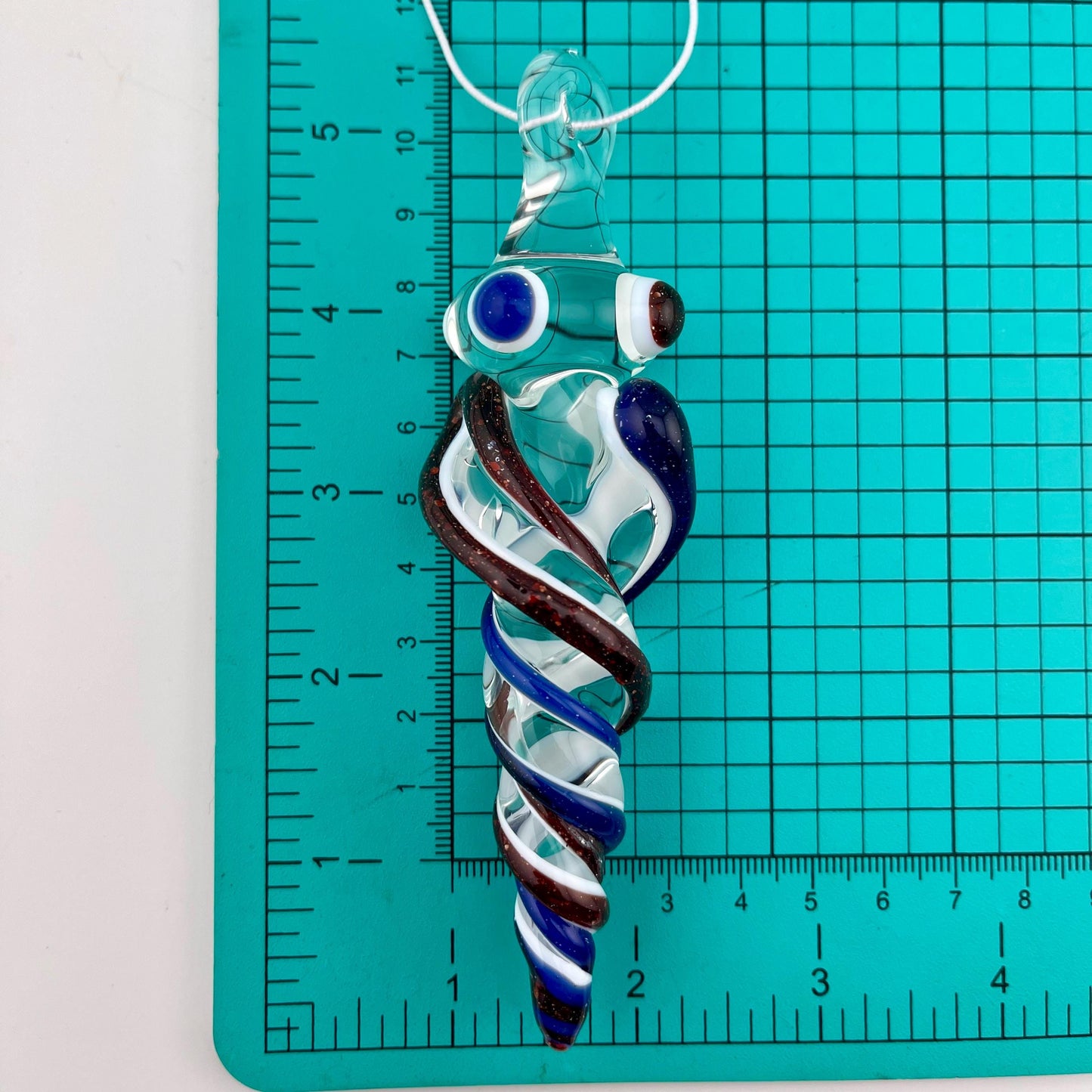 Large Blizzard Red and Blizzard Blue over Lotus White Glass Icicle Christmas Ornament - JeffBeckerGlass.com