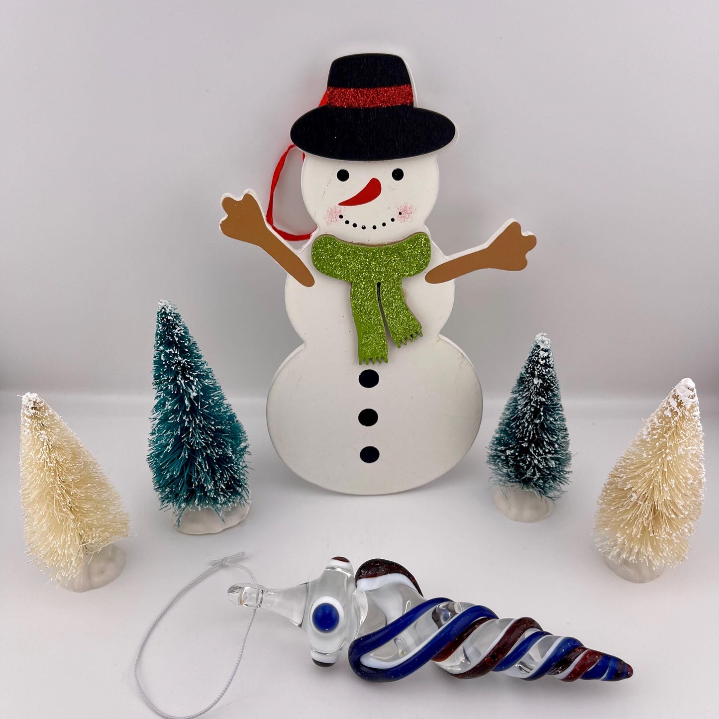 Large Blizzard Red and Blizzard Blue over Lotus White Glass Icicle Christmas Ornament