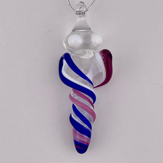 Mini Glass Icicle Ornament with Royal Jelly and Cobalt Blue over Lotus White Color Twist - JeffBeckerGlass.com