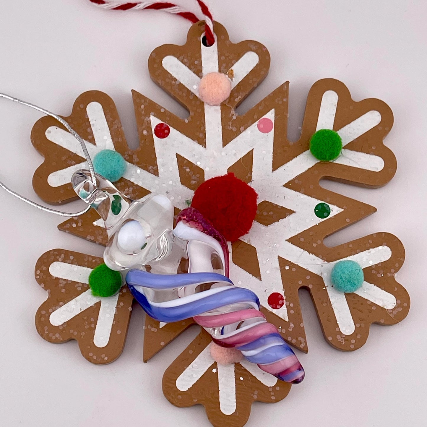 Mini Glass Icicle Ornament with Telemagenta and Light Blue over Lotus White Color Twist