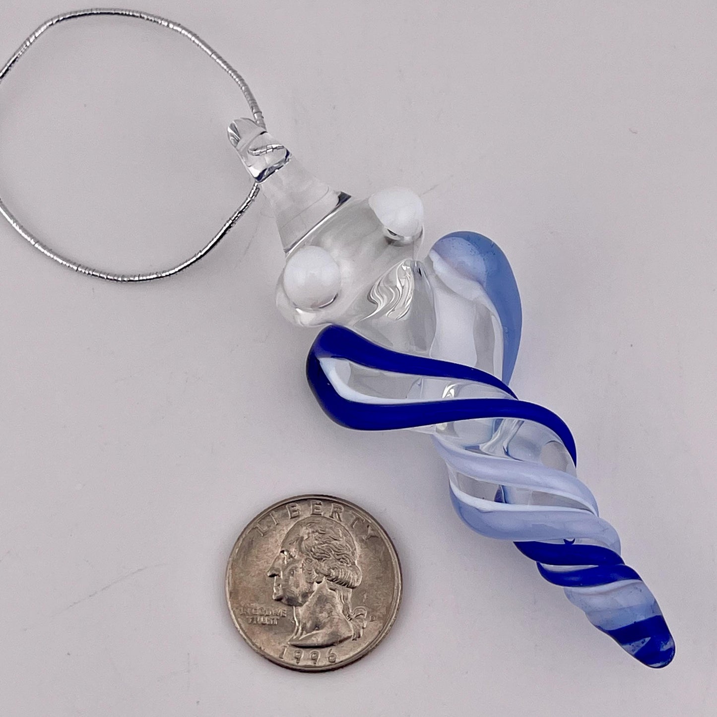 Mini Glass Icicle Cobalt Blue and Light Blue over Lotus White Color Twist