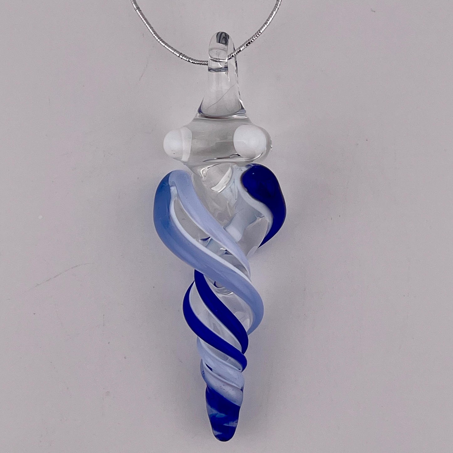 Mini Glass Icicle Cobalt Blue and Light Blue over Lotus White Color Twist