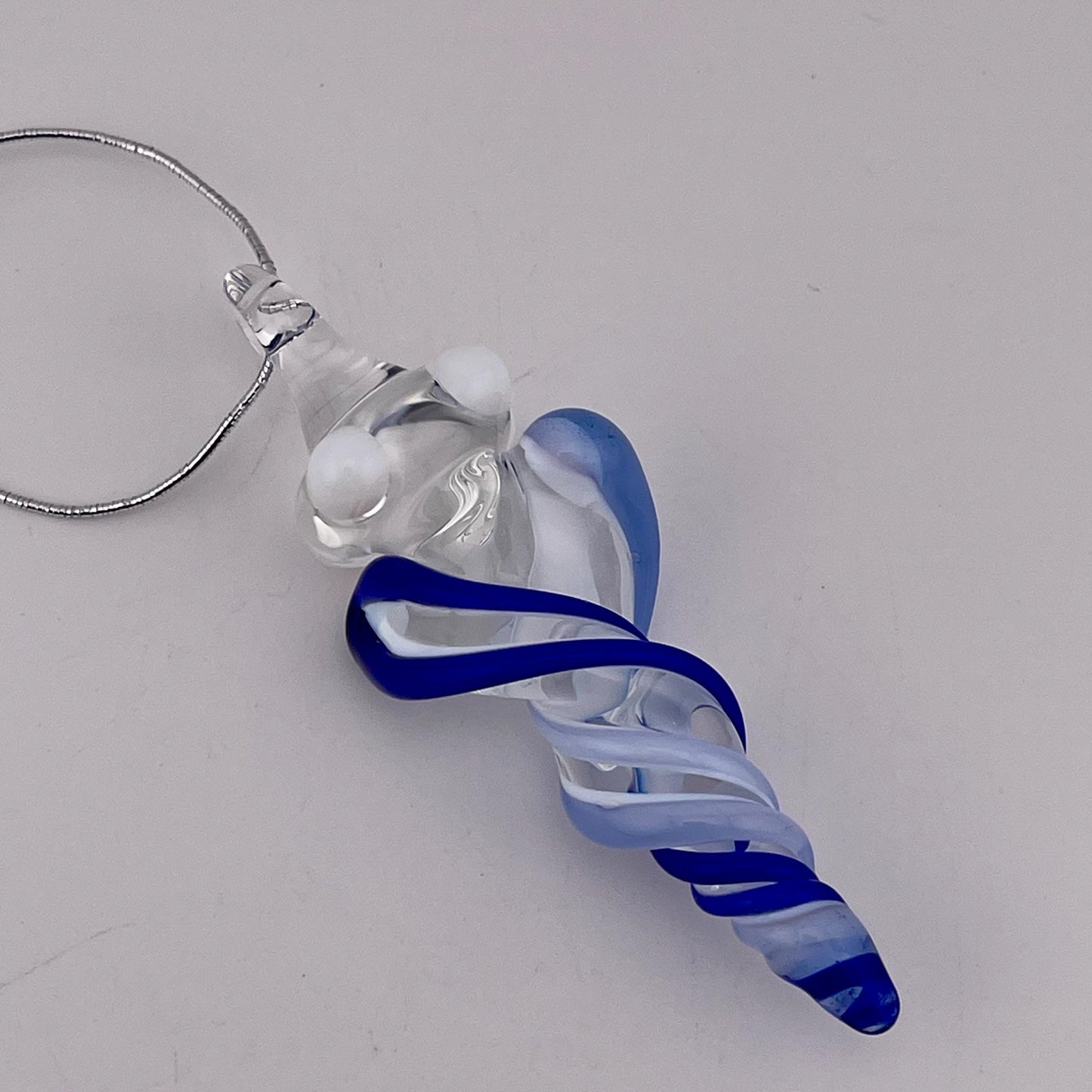 Mini Glass Icicle Cobalt Blue and Light Blue over Lotus White Color Twist