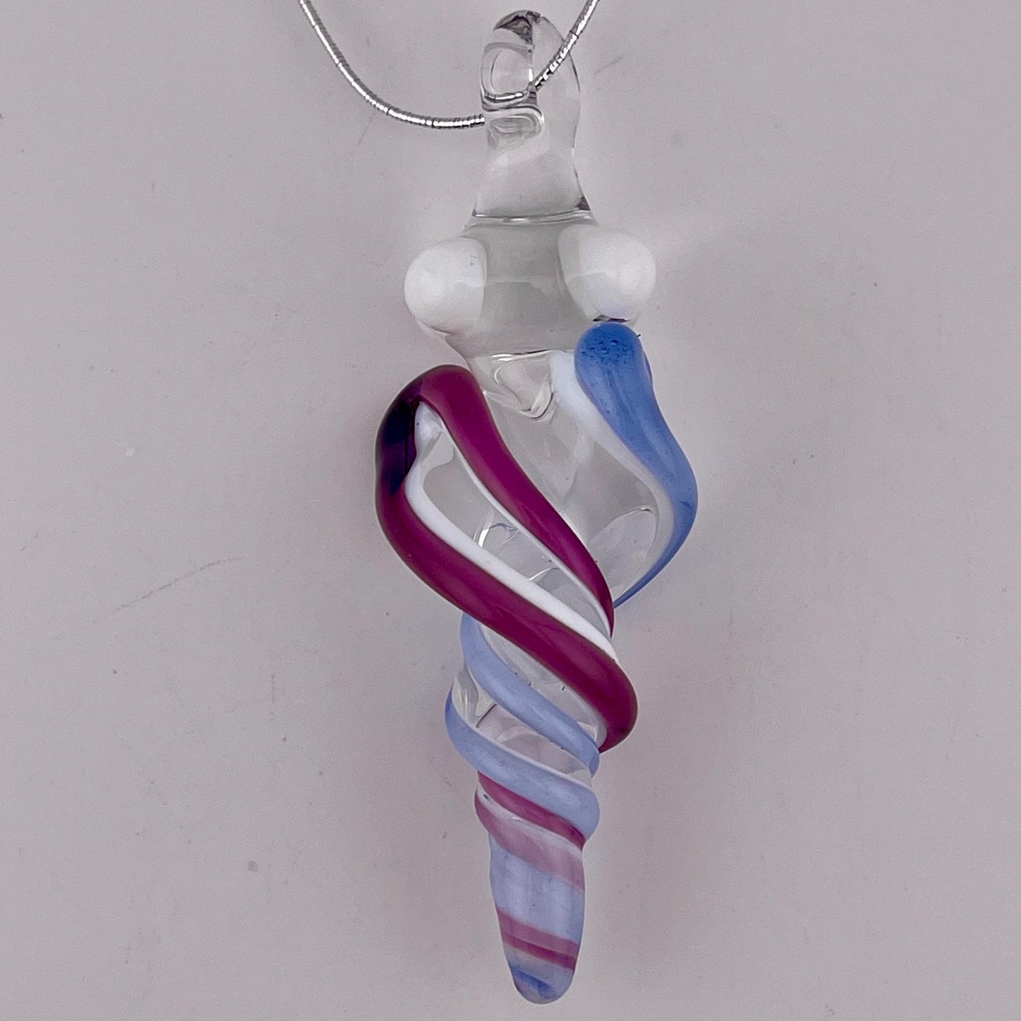 Mini Glass Icicle Ornament with Royal Jelly and Light Blue over Lotus White Color Twist