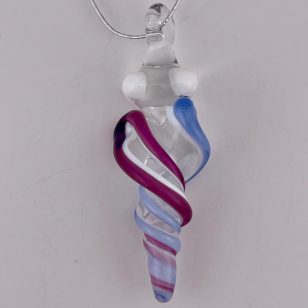 Mini Glass Icicle Ornament with Royal Jelly and Light Blue over Lotus White Color Twist - JeffBeckerGlass.com