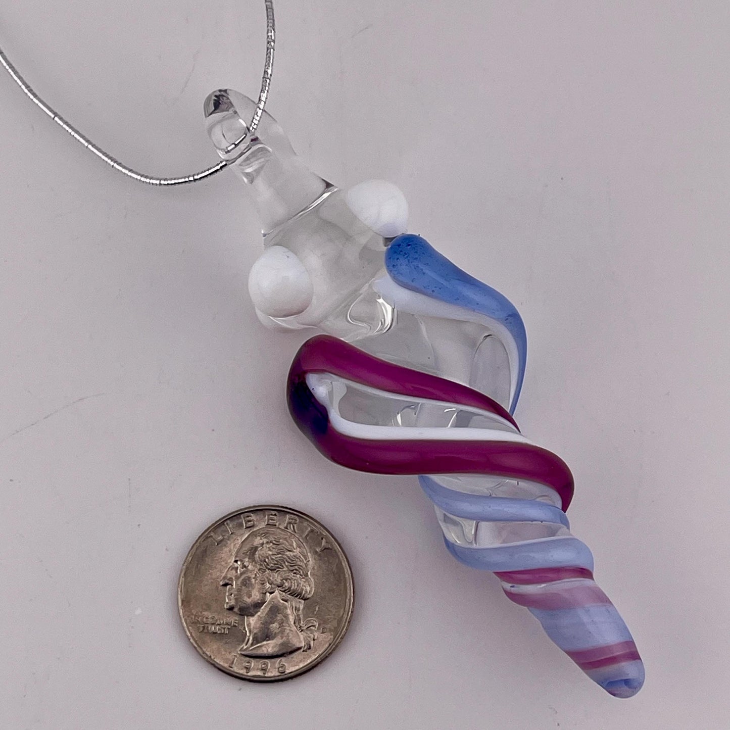Mini Glass Icicle Ornament with Royal Jelly and Light Blue over Lotus White Color Twist - JeffBeckerGlass.com