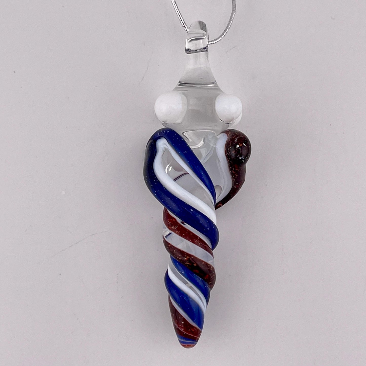 Mini Glass Icicle Ornament with Blizzard Red and Blizzard Blue over Lotus White Color Twist